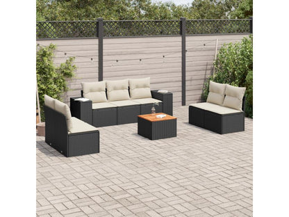 Salon de jardin 8 pcs avec coussins noir résine tressée HMBG24155