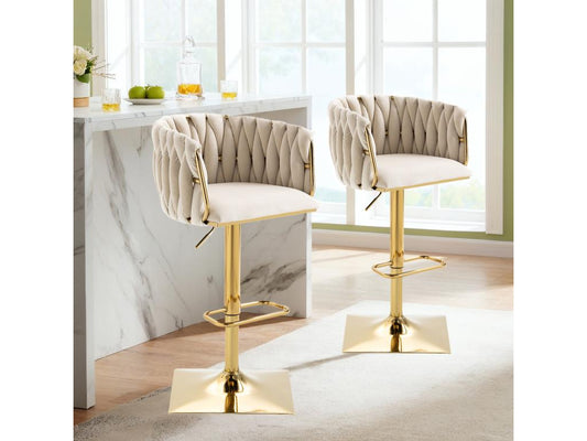 Lot de 2 tabourets de bar pivotant réglable en hauteur avec dossier et repose-pieds pied en métal 53x51x83-105cm beige ZTJE67678