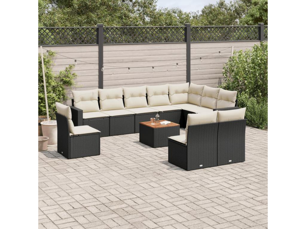 Salon de jardin 11 pcs avec coussins noir résine tressée DHYZ05143