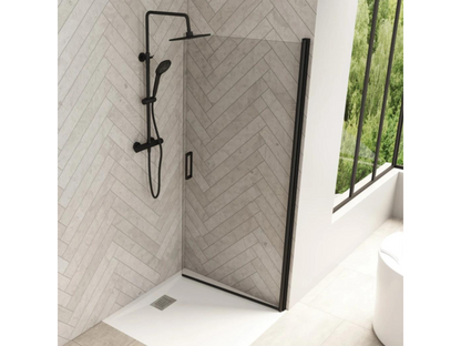 Porte de douche pivotante Smart Design de Chezlova 80 cm profilé noir verre transparent - pour montage en angle GGZE95354