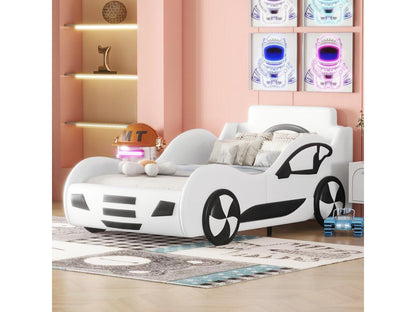 Lit voiture avec coffre de rangement pour enfant - 90x200 cm - similicuir - Gris NAYU70917