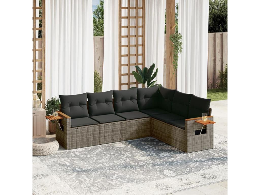 Salon de jardin 6 pcs avec coussins gris résine tressée YCEJ49661