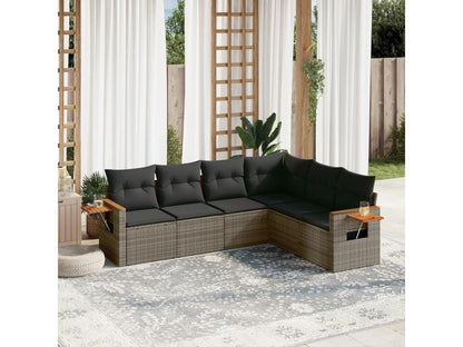 Salon de jardin 6 pcs avec coussins gris résine tressée YCEJ49661
