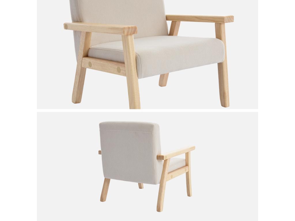 Fauteuil enfant en bois et velours tricoté crème- Chezlova L 47 x P 43.5 x H 50cm NRZM98586
