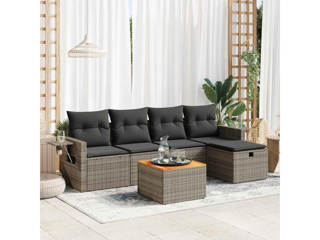 Salon de jardin 6 pcs avec coussins gris résine tressée KRHE31808