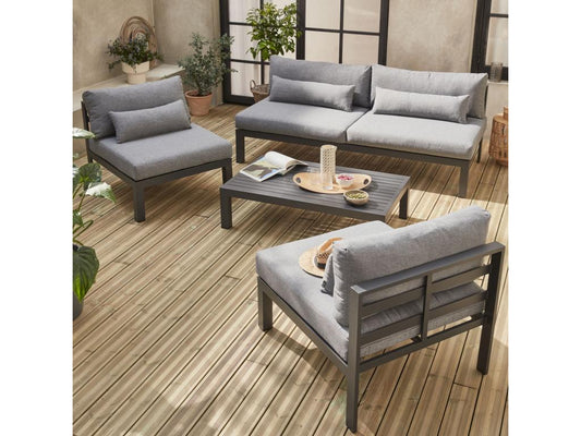 Salon de jardin 5 places en aluminium – assises profondes – Chezlova – gris anthracite TOTC03136