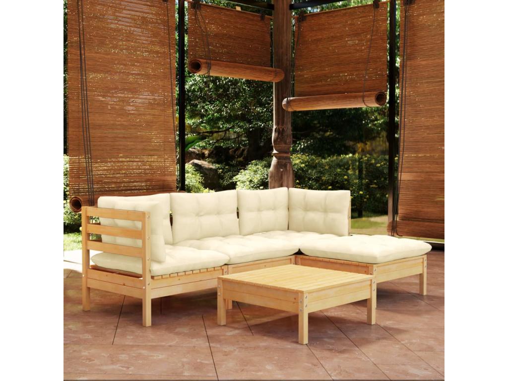 Salon de jardin 5 pcs avec coussins crème bois de pin ZSMY00895