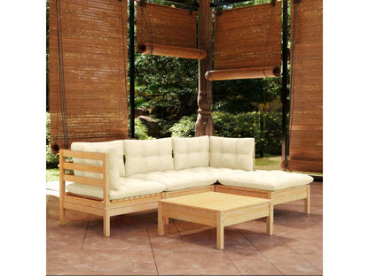 Salon de jardin 5 pcs avec coussins crème bois de pin ZSMY00895