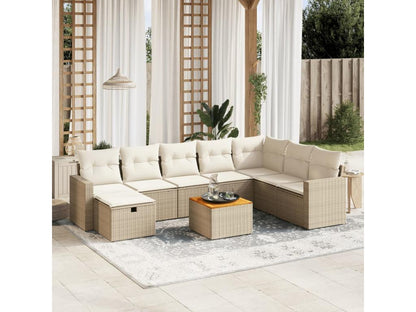 Salon de jardin avec coussins 9 pcs beige résine tressée QFDO44597
