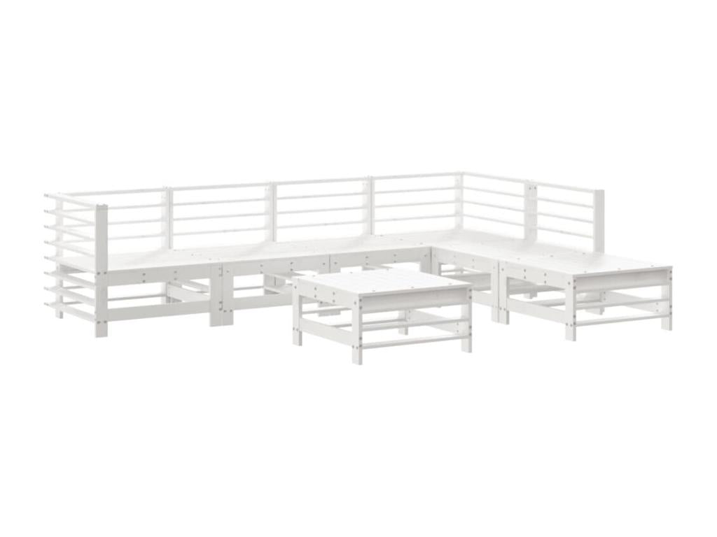 Salon de jardin 7 pcs avec coussins blanc bois massif TUSA52655
