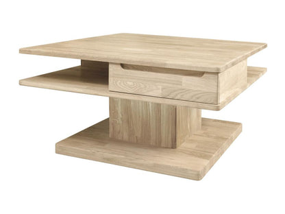 Table basse carrée en bois de chêne blanc 2 tiroirs Chezlova 90cm OTDK39808
