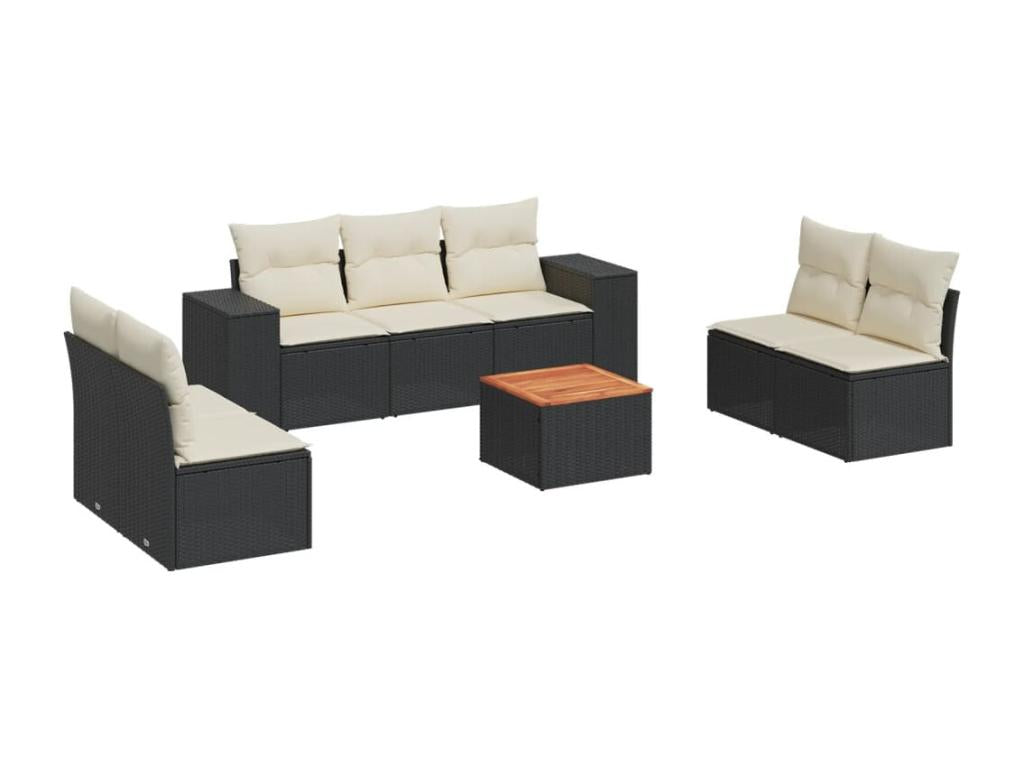 Salon de jardin 8 pcs avec coussins noir résine tressée HMBG24155
