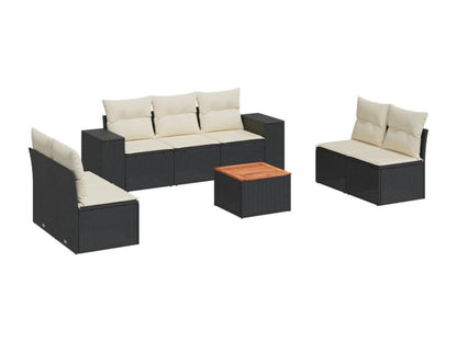 Salon de jardin 8 pcs avec coussins noir résine tressée HMBG24155