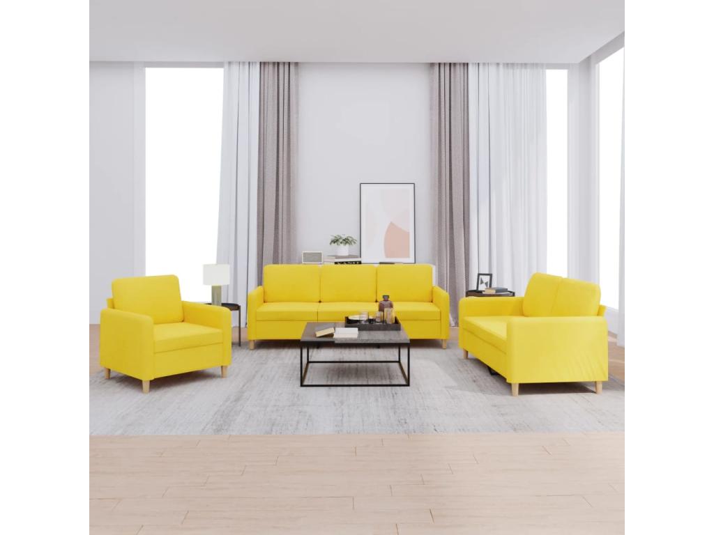 Ensemble de canapés 3 pièces avec coussins Jaune clair Tissu ZGIY85338