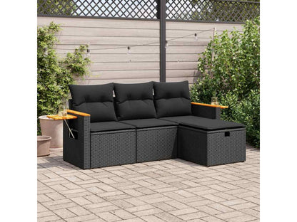 Salon de jardin 4 pcs avec coussins noir résine tressée FORI56025