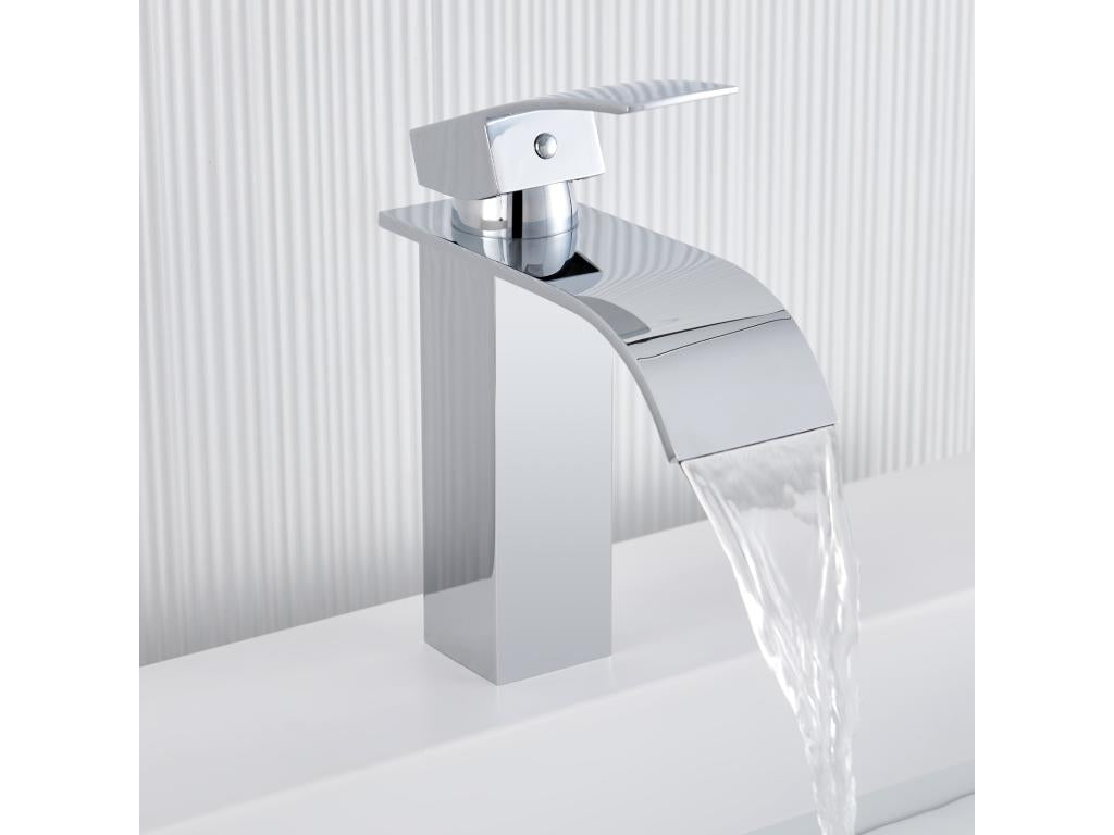 Chezlova max Robinet Lavabo Chezlova Chromé avec l'Eau Froide/Chaude Inox 304 Ensemble Salle Bain Accessoire 6 Pièces Auto-adhésif/percer Inox Brossé QXEE25706