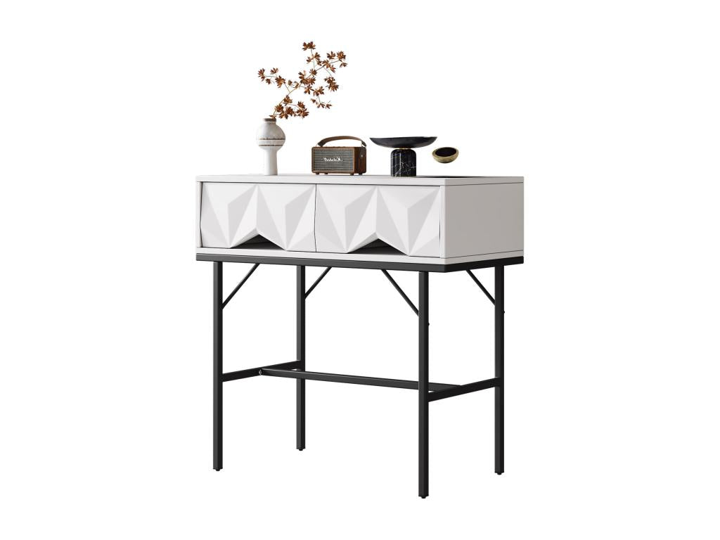 Table console moderne avec 2 tiroirs - 80x40x80 cm - MDF - pour salon couloir - blanc noir UQIY93533