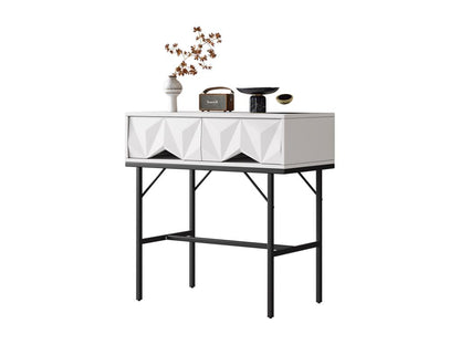 Table console moderne avec 2 tiroirs - 80x40x80 cm - MDF - pour salon couloir - blanc noir UQIY93533
