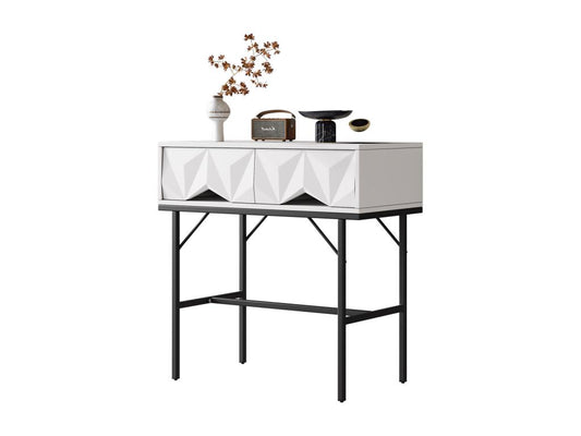 Table console moderne avec 2 tiroirs - 80x40x80 cm - MDF - pour salon couloir - blanc noir UQIY93533