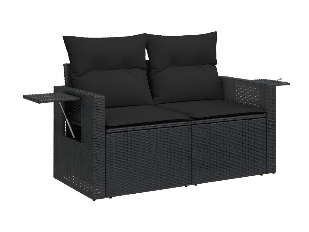 Salon de jardin 9 pcs avec coussins noir résine tressée EODE04735