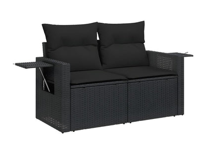 Salon de jardin 9 pcs avec coussins noir résine tressée EODE04735