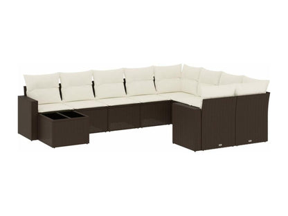 Salon de jardin 10 pièces avec coussins marron résine tressée NIWQ26103