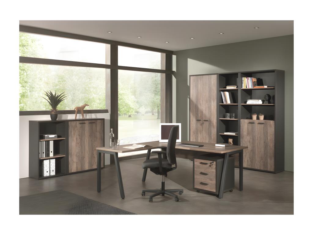 Bureau professionnel droit 180cm coloris chêne vieilli et noir collection Decohaute ATFK53061
