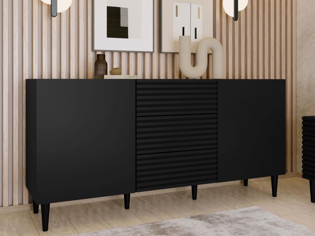 Commode Chezlova Mavmono 101 Noir Avec tiroirs et portes 76x156x40cm IVYF78056