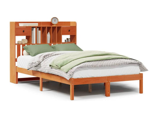 Lit bibliothèque sans matelas cire marron 120x190cm pin massif RXAN57014