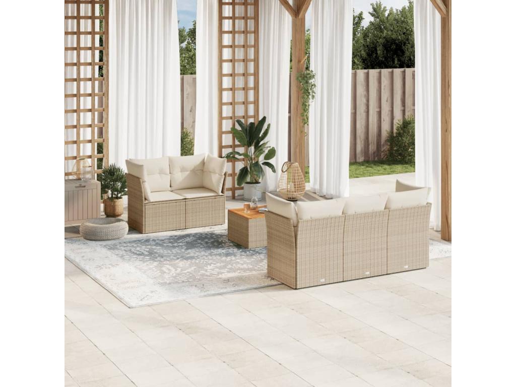Salon de jardin avec coussins 6 pcs beige résine tressée BXIY58292