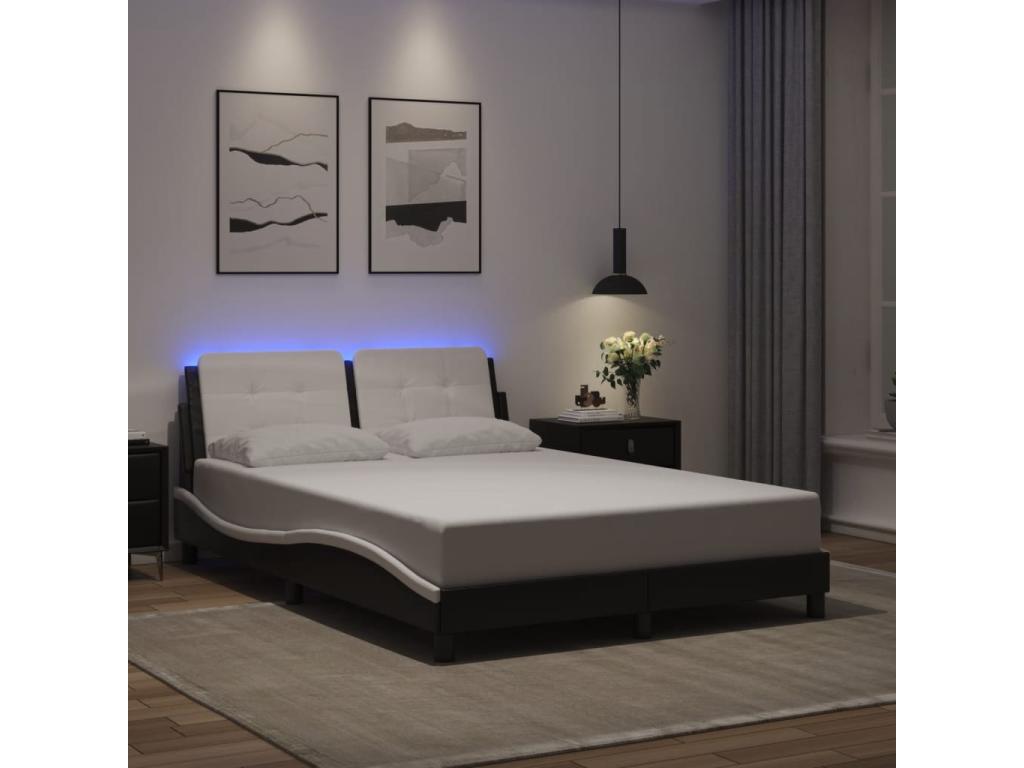 Cadre de lit avec LED sans matelas noir et blanc 140x190 cm DBXN50058
