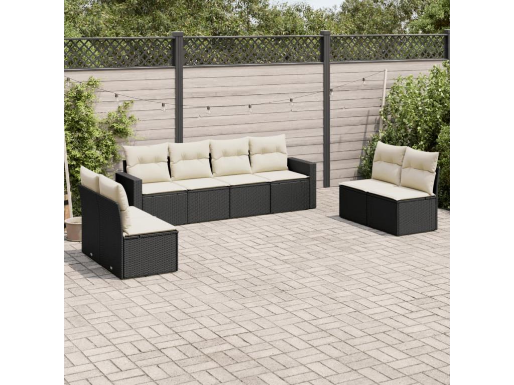 Salon de jardin 8 pcs avec coussins noir résine tressée BLJR71644