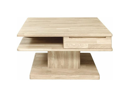 Table basse carrée en bois de chêne blanc 2 tiroirs Chezlova 90cm OTDK39808