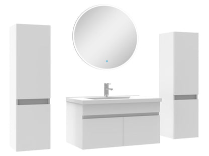 Ensemble meubles Salle de Bain simple vasque 80cm colonnex2 miroir rond Blanc DKEK39767