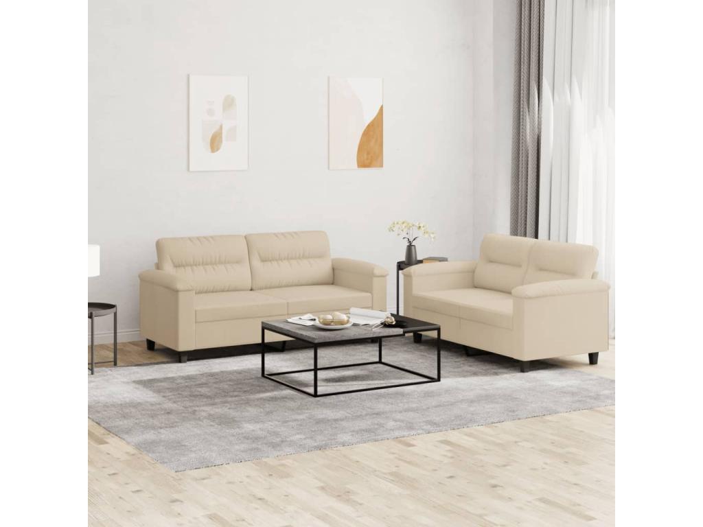 Ensemble de canapés 2 pièces avec coussins crème tissu microfibre CCPP51982