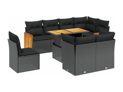 Salon de jardin 9 pcs avec coussins noir résine tressée ZJWL30598