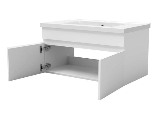 Ensemble meubles Salle de Bain simple vasque 80cm colonnex2 miroir rond Blanc DKEK39767