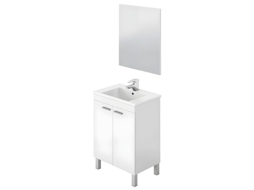 Meuble salle de bain Sous-vasque 60 cm avec 2 portes Miroir coloris blanc brillant - H80 x Longueur 60 x Profondeur 45 cm YDDP57776