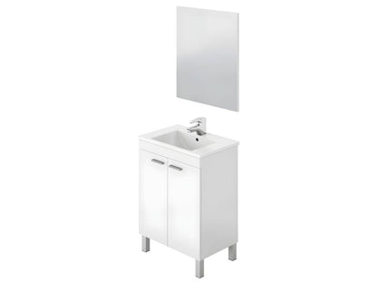 Meuble salle de bain Sous-vasque 60 cm avec 2 portes Miroir coloris blanc brillant - H80 x Longueur 60 x Profondeur 45 cm YDDP57776