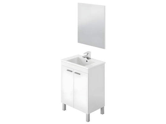 Meuble salle de bain Sous-vasque 60 cm avec 2 portes Miroir coloris blanc brillant - H80 x Longueur 60 x Profondeur 45 cm YDDP57776