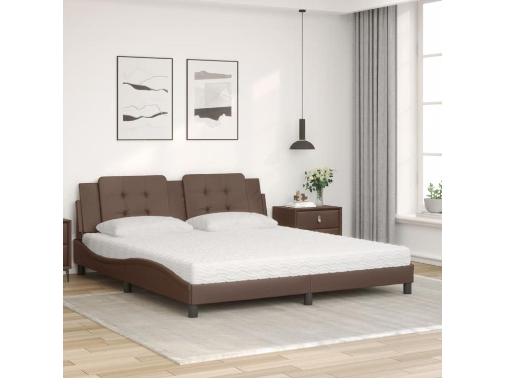Lit avec matelas marron 180x200 cm similicuir QLHB83109