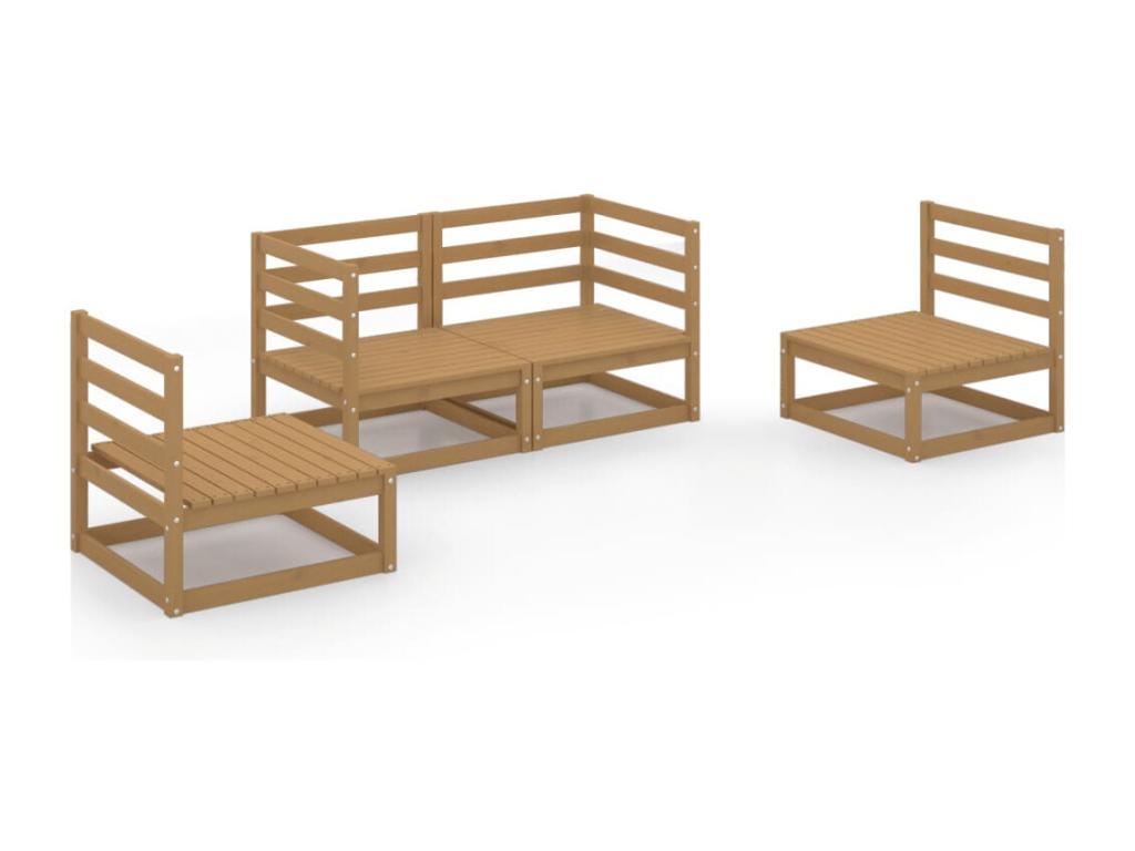 Salon de jardin 4 pièces marron miel bois de pin massif GUPX14642