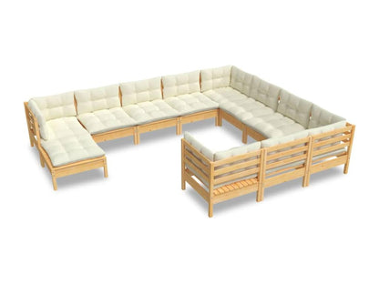 Salon de jardin 11 pièces avec coussins crème bois de pin PPUU84071
