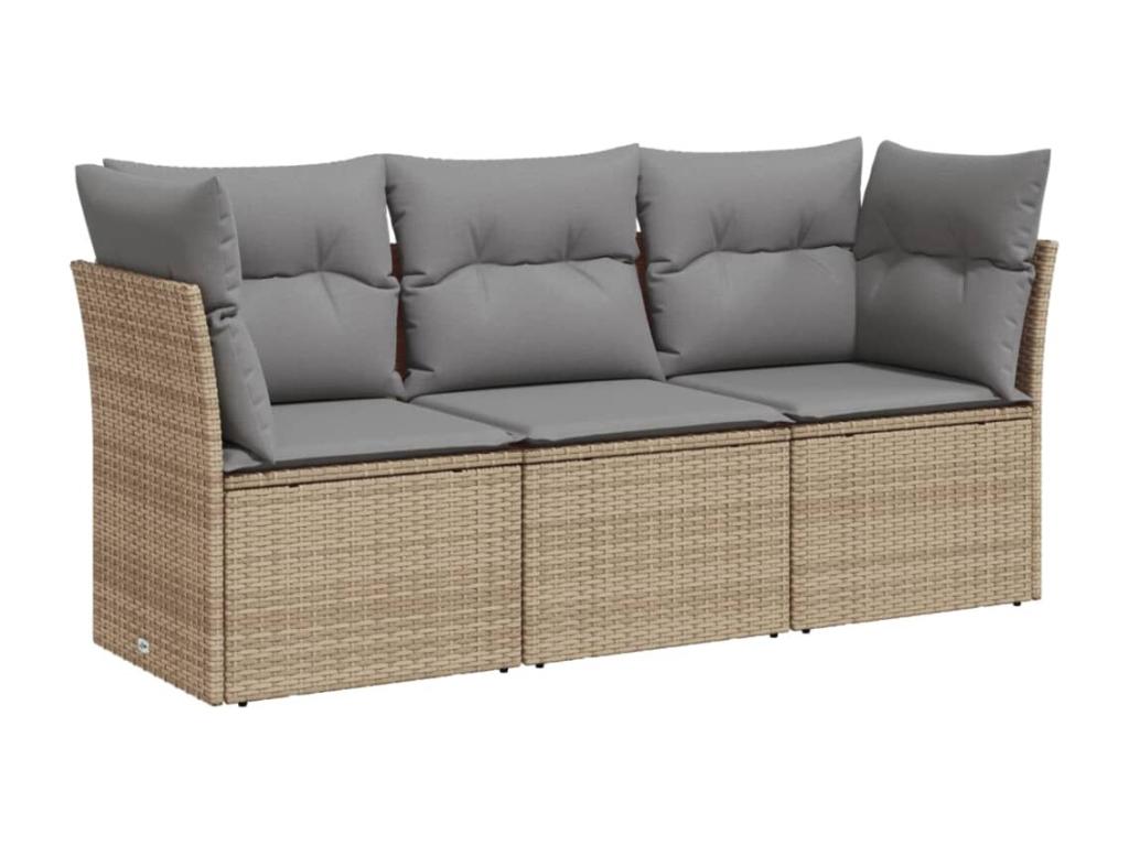 Salon de jardin avec coussins 3 pièces beige résine tressée MAVC19107