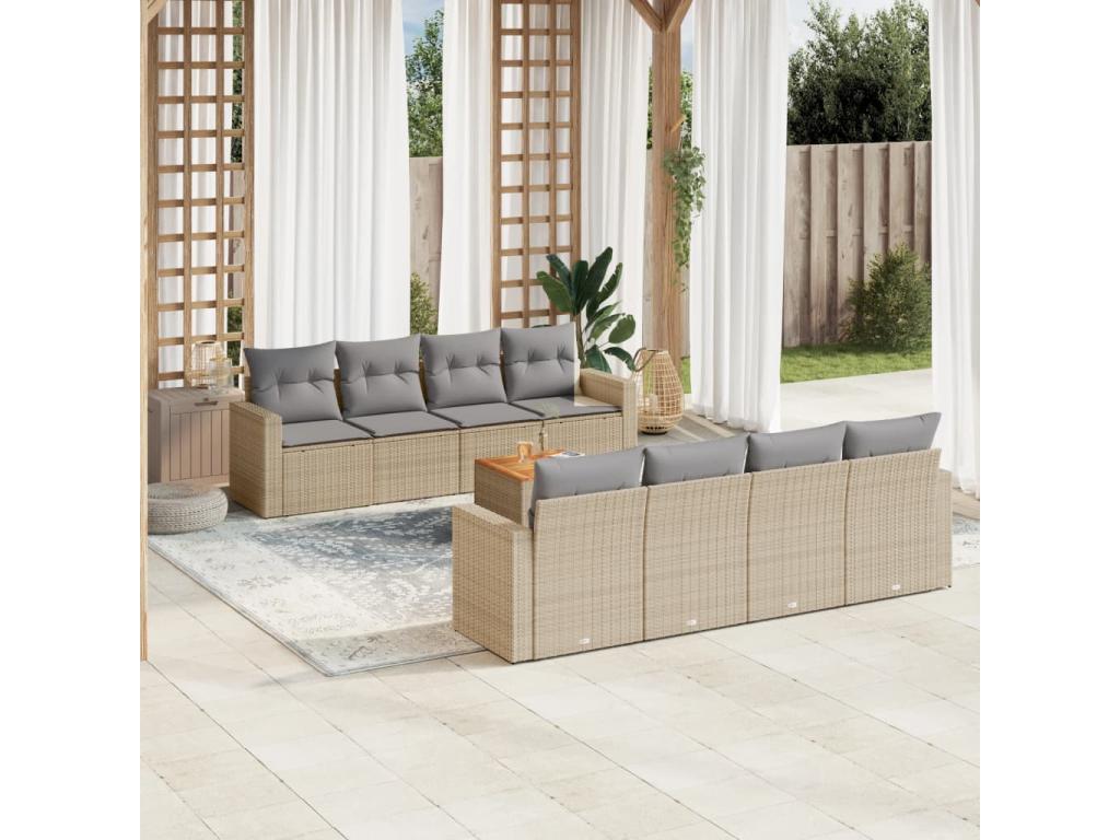 Salon de jardin avec coussins 9 pcs beige résine tressée NABG84473