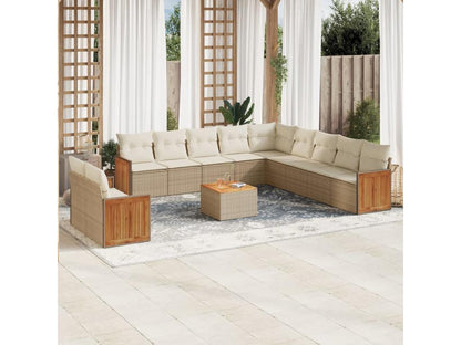 Salon de jardin avec coussins 12 pcs beige résine tressée JQNP70456