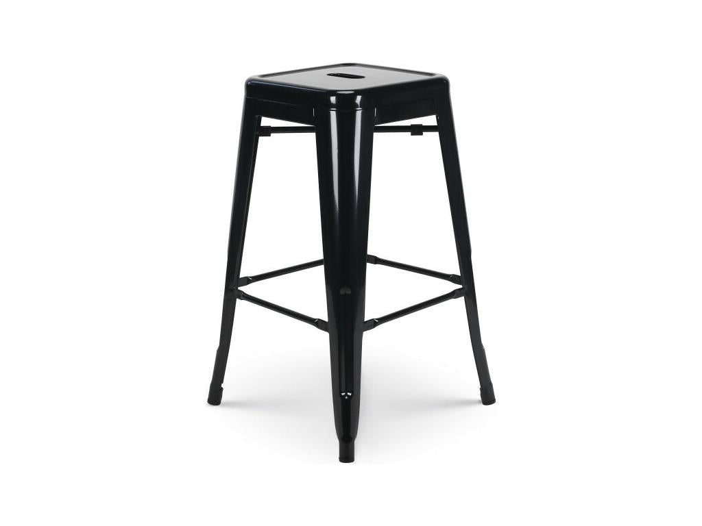 Lot de 4 tabourets de bar en métal noir brillant style industriel - Sans dossier - Hauteur 66 cm GSOS77982