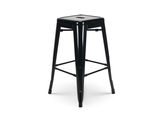 Lot de 4 tabourets de bar en métal noir brillant style industriel - Sans dossier - Hauteur 66 cm GSOS77982