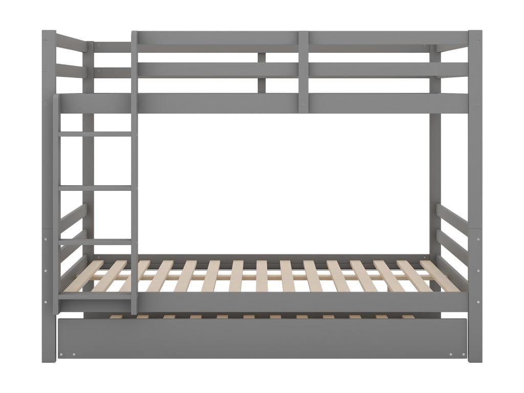Lits superposés 140x200 cm avec lit gigogne 90x200 cm - garde-corps et escalier - Bois MDF - gris EDHJ08165