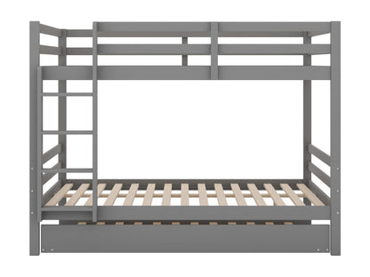 Lits superposés 140x200 cm avec lit gigogne 90x200 cm - garde-corps et escalier - Bois MDF - gris EDHJ08165